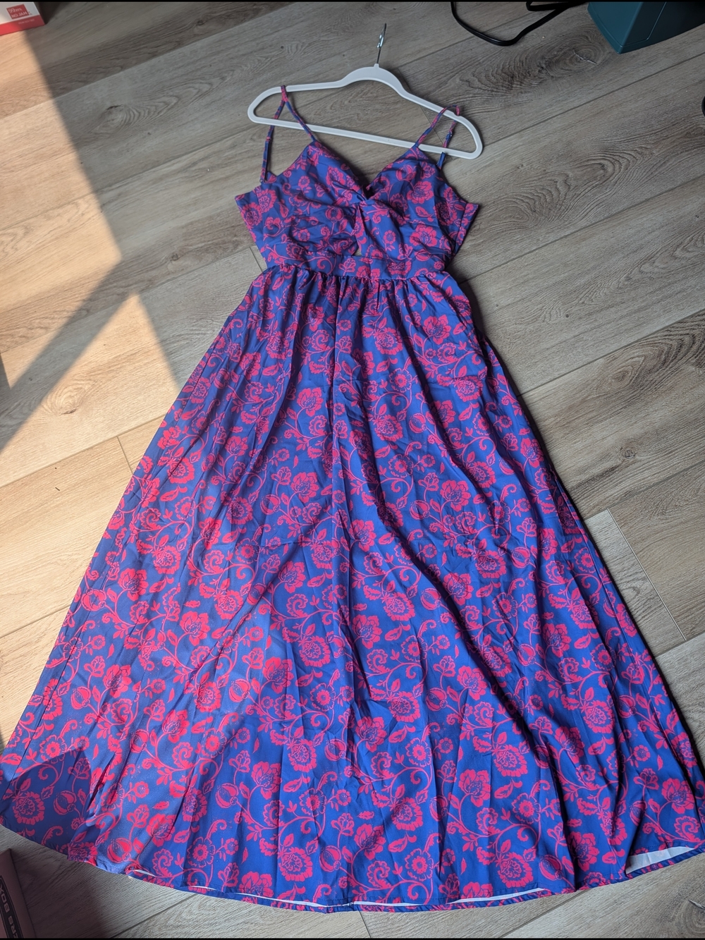 Cupshe Pink Floral Maxi Dress on Vivid Blue Base